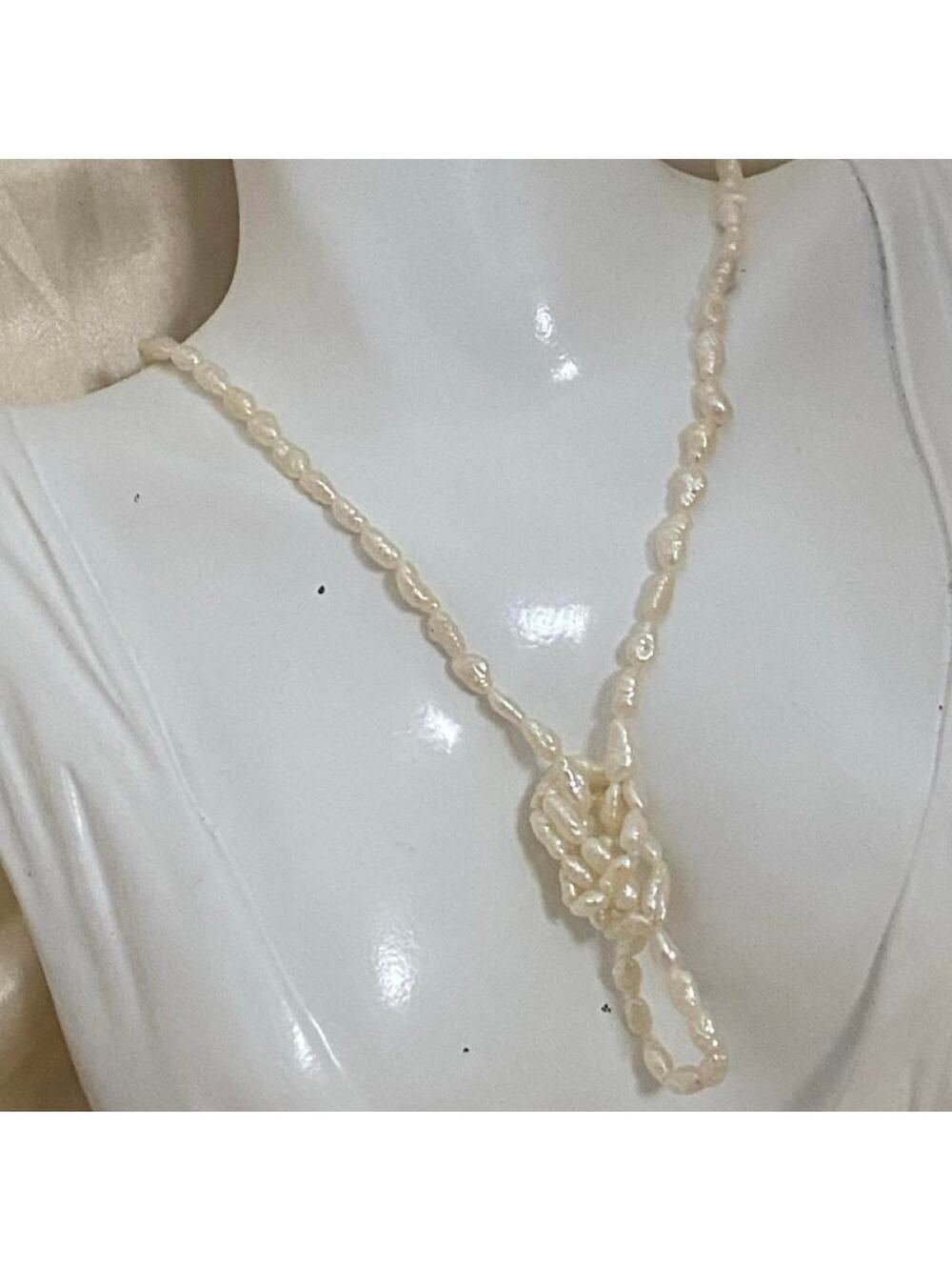 Vintage Freshwater Pearl Rope Necklace No Clasp Baroque Rice Pearls Long